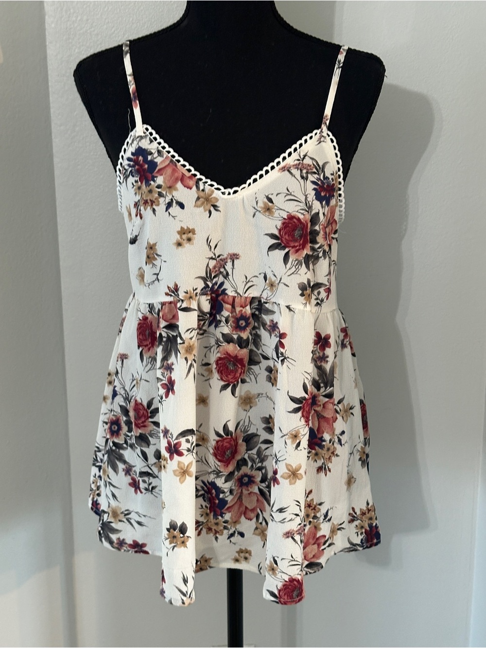Maternity: Floral Spaghetti Strap Tank Top - White/Multi